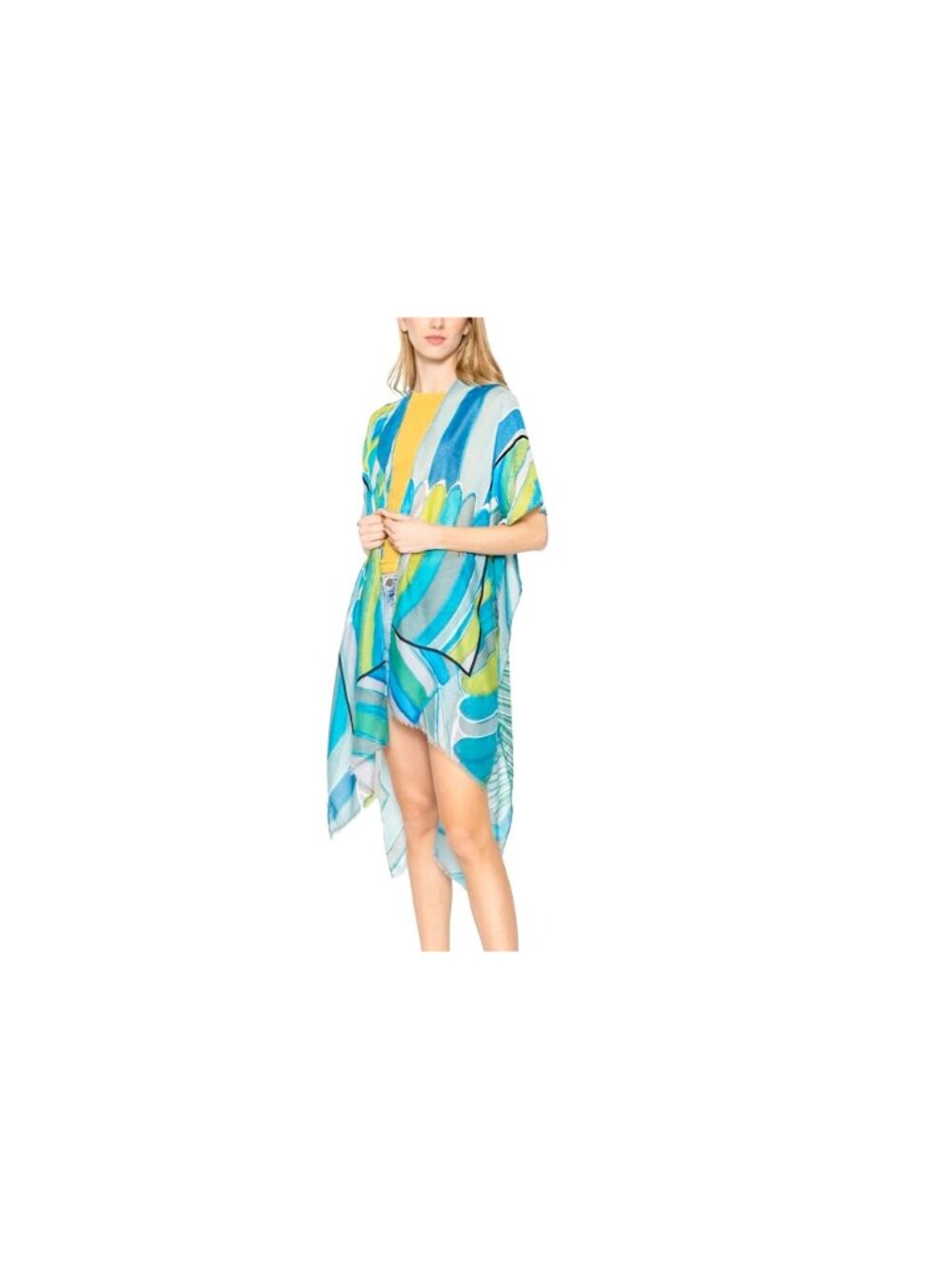 Green Abstract Art Kimono Beach Cover UP One Size Boho Duster Resort Travel Crui - Picture 2 of 5